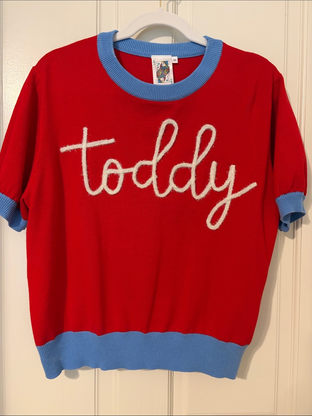 QOS 'Toddy' Knit Tee with Light Blue Trim - Kids Shirt